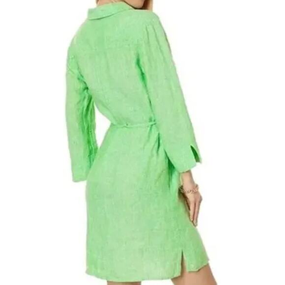 Lilly Pulitzer Pilar Tunic Linen Shirt Dress Gecko Lime Green  – Size Large - Picture 5 of 5